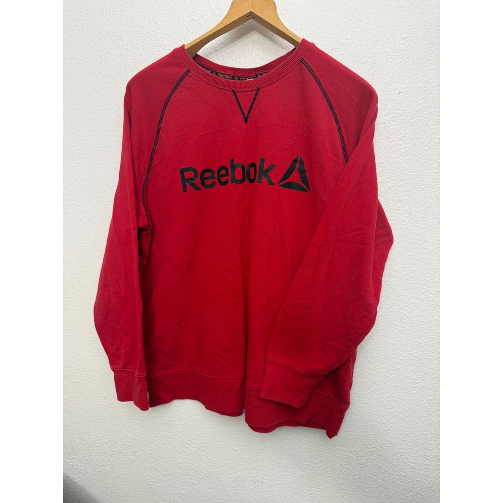 Reebok Mens Red Crewneck Sweatshirt Logo Graphic Raglan Pullover Large